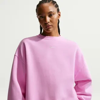 Nike Womens Studio Fleece Medium Weight Oversized Crew-Neck Sweatshirt in Pink | IM8082-621