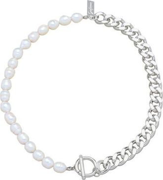 st. Moran Freshwater Pearl & Curb Chain Necklace in White/silver at Nordstrom, Size 18