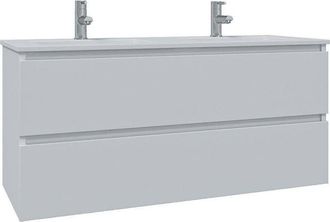 Adema Chaci Badkamermeubelset - 120x46x57cm - 2 keramische wasbakken wit - 2 kraangaten - 2 lades - mat wit