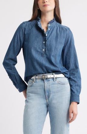 Caslon Ruffle Chambray Top in Dark Wash at Nordstrom Rack, Size Xx-Large