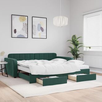 vidaXL Vidaxl - Sof&aacute; Cama Nido Con Cajones Terciopelo Verde Oscuro 100x200 Cm