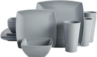 Gibson Home Grayson 16 Piece Square Melamine Dinnerware Set in Grey at Nordstrom