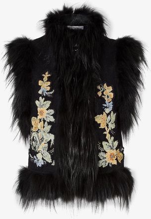 Fendi Gilet in lana con ricami floreali e profili in pelliccia di volpe - FENDI - gender_Woman