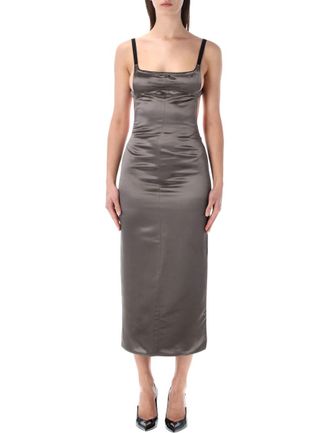 The Attico Grey Square Neck Midi Dress