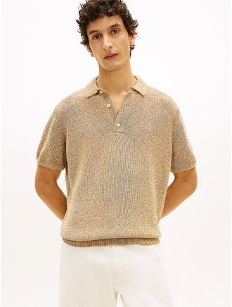 Tommy Hilfiger Mens New York Label Relaxed Heathered Polo - Beige - XL