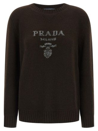 Prada Brown Logo intarsia sweater