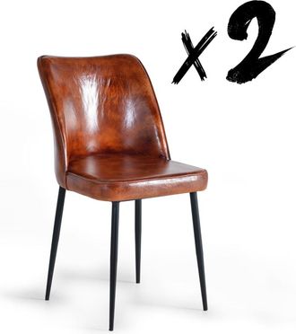 Giner&Colomer Silla en cuero natural y patas de metal