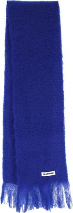 Jil Sander Blue Mohair Blend Fringed Scarf