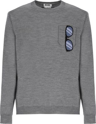 Moschino Grey Embroidered Sunglasses Detail Wool Sweater