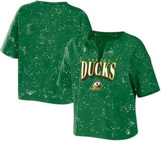WEAR by Erin Andrews Womens WEAR by Erin Andrews Green Oregon Ducks Bleach Wash Splatter Cropped Notch Neck T-Shirt at Nordstrom, Size Xx-Large