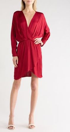 Young Fabulous & Broke Charlie Satin Long Sleeve Dress in Red Velvet at Nordstrom Rack, Size Medium
