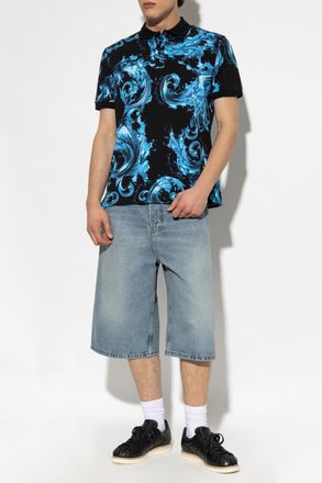 Versace Jeans Couture Polo Shirt With barocco Print, Mens, Black