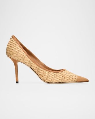 Jimmy Choo London 85mm Love Raffia and Suede Pumps
