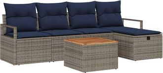 vidaXL Conjunto De Sof&aacute;s De Jard&iacute;n 6 Uds. Gris Rat&aacute;n Sint&eacute;tico Vidaxl
