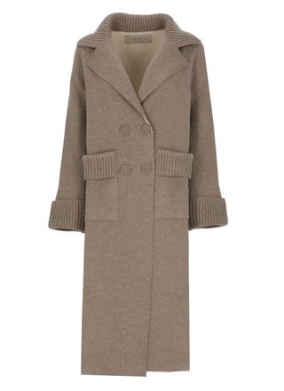 D.exterior Brown Wool Double-Breasted Coat