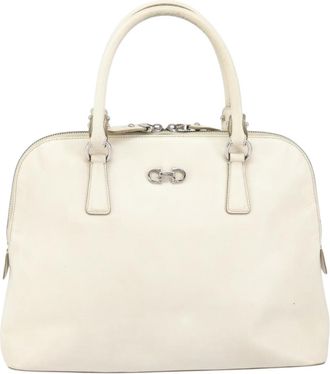 Ferragamo Gancini Handbag Leather White Leather Handbag (Pre-Owned)