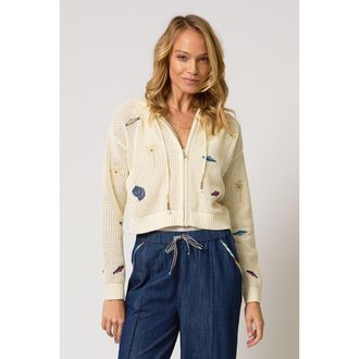 Central Park West Eden Palm Tree Mesh Cardigan in Ivory at Nordstrom, Size Large