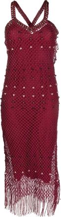 Wales Bonner Java macramé fringed dress - women - Cotton/Cotton - M - Red