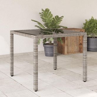 vidaXL Mesa De Jard&iacute;n Superficie De Vidrio Rat&aacute;n Pe Gris 90x90x75 Cm Vidaxl