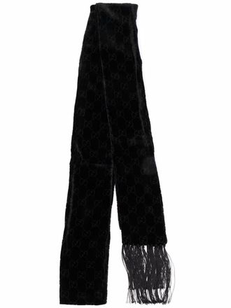 Gucci monogram-pattern fringed-edge scarf - Black