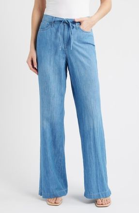 NYDJ Teresa Drawstring Waist Wide Leg Pants in Riviera Sky at Nordstrom, Size 16