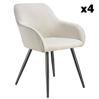 TecTake 4 Sillas de comedor con dise&ntilde;o de pana 58 x 62 x 82 cm crema/negro