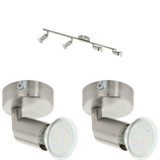 Loops Quad Ceiling Spot Light & 2x Matching Wall Lights Satin Nickel Adjustable Head in Metallics