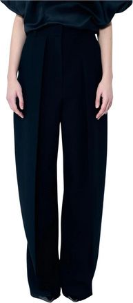 Khaite Tailored High Rise Plain Weave Broek - Dames - Wijde Broeken - Zwart - M - Broeken