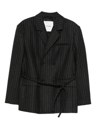 Nanushka Osono pinstripe tie-waist blazer - women - Wool/Polyamide/Viscose - M - Black