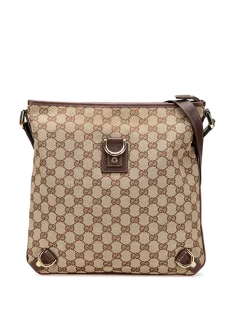Gucci Borsa a tracolla Abbey in tela GG con anello a D 2000-2015 - Marrone