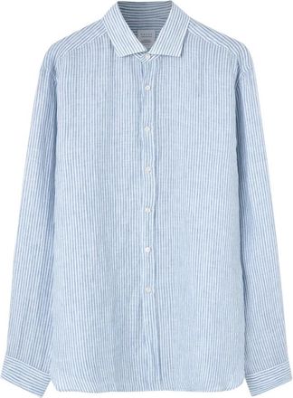 Xacus Gestreepte Linnen Overhemd - Heren - Casual Overhemden - Blauw - 2XL - Linnen - Overhemden