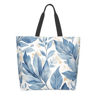 Generic Artisan Blue Watercolor Leaves8 Carry Bag Portable Shopping Bag Handle Shoulder Bags For Ladies Casual Work