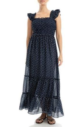 Max Studio Flutter Sleeve Maxi Dress in Dark Navy Demi Spaced Dot at Nordstrom Rack, Size X-Large