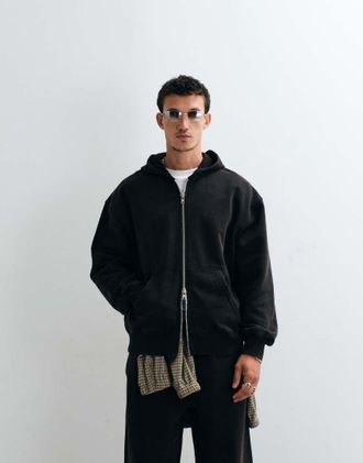 Asos Giacca oversize pesante premium lavata nera con zip-Nero
