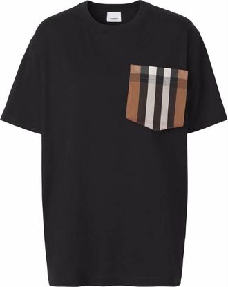 Burberry Check Pocket Cotton Oversized T-Shirt, Size X-Large