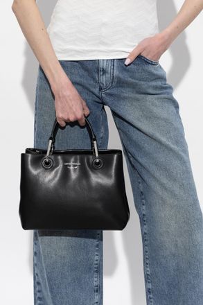 Emporio Armani Leather Handbag, Womens, Black