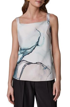 DKNY Cowl Neck Satin Tank in Dark Skylight Multi at Nordstrom, Size Large