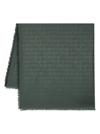 Saint Laurent jacquard square scarf - women - Silk/Wool - One Size - Green
