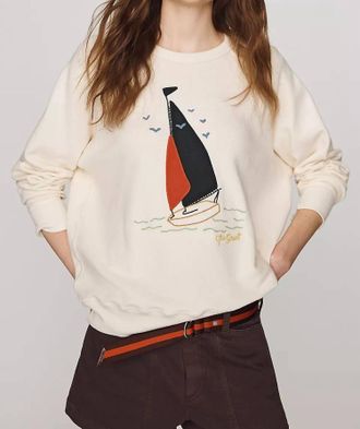 The Great. Sailing Boat Applique College Sweatshirt In Washed White