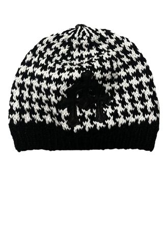 Chrome Hearts triple cross houndstooth beanie - men - Leather/Cashmere - One Size - Black