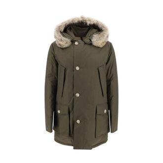 Woolrich Jassen, Heren, Groen, S, Katoen, Arctische Parka Jas met Bontdetail