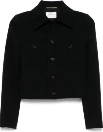 Saint Laurent Cropped jas van wolmix - Dames - Overhemden - Zwart - M - Wol - Overhemden