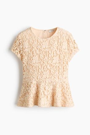 H&M Crochet-look Peplum Top in Cream at Nordstrom, Size X-Small