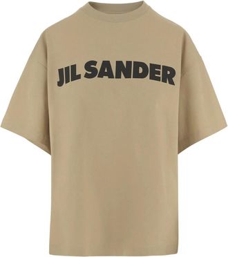 Jil Sander Tops, Dames, Beige, S, Katoen, Katoenen T-shirt met Logo