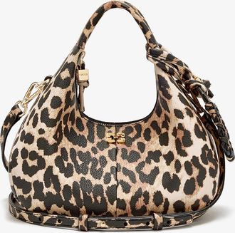 Ganni Brown Mini Hobo Bag in Grained Leopard