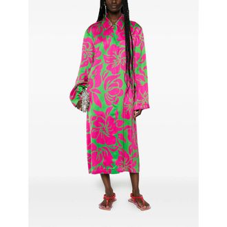 Dries Van Noten Satin-Finish Viscose Floral Coat - Pink