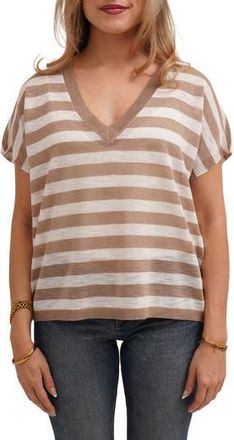 Cyrus Striped V Neck Cap Sleeve Sweater in Taupe/Bone at Nordstrom Rack, Size X-Small
