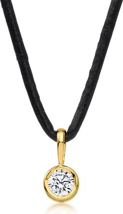 Ross-Simons Lab-Grown Diamond Pendant Necklace in 18kt Gold Over Sterling With Black Leather Cord