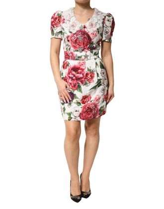 Dolce & Gabbana Womens White Floral Embellished Sheath Mini Dress Co+pa+se+vi