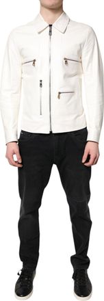 Dolce & Gabbana White Collared Full Zip Biker Coat Mens Jacket